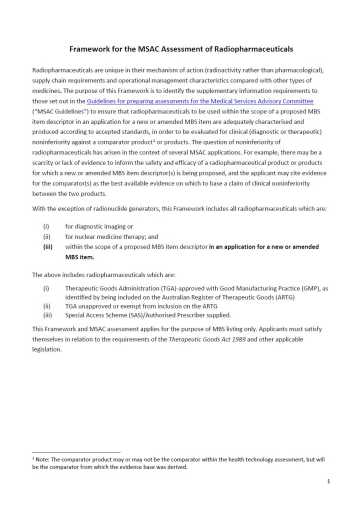 Framework for the MSAC assessment of radiopharmaceuticals