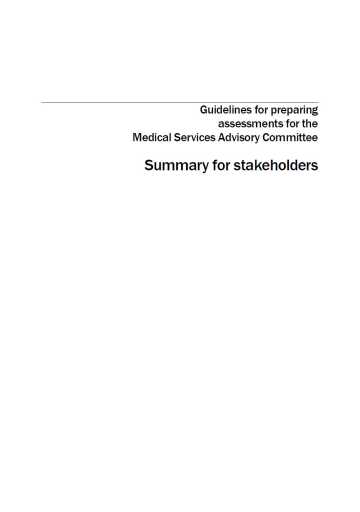 MSAC guidelines summary for stakeholders