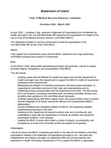 Cover page for the Statement of Intent from Prof Jonathon Craig (2025 MSAC Chair)