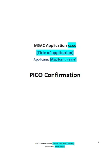 Front page of PICO template document